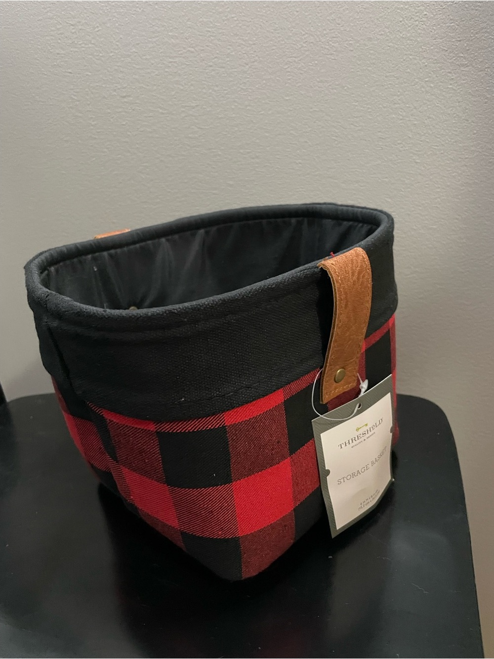 New Threshold Red & Black Buffalo Plaid Storage/Gift Basket with Brown Handles